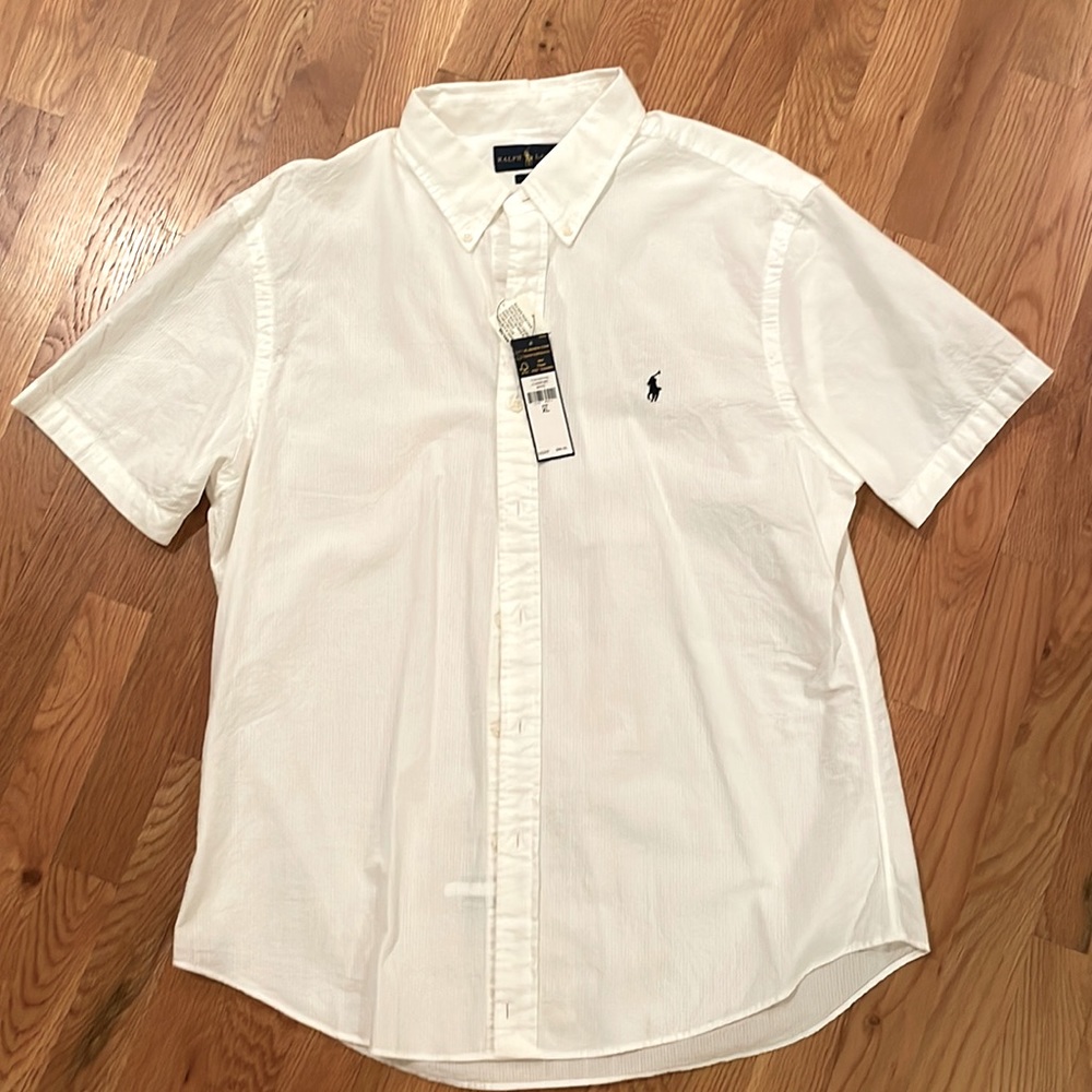 Men’s XL white short sleeve collared shirt. Ralph Lauren. Brand new with tags